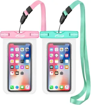 AiRunTech Waterproof Case, Waterproof Cell Phone Dry Bag Compatible for iPhone 14/13/12/12 Pro Max/11/11 Pro/SE/Xs Max/XR/8P/7 Galaxy up to 8.5", Phone Pouch for Beach Kayaking Travel(Green   Pink)