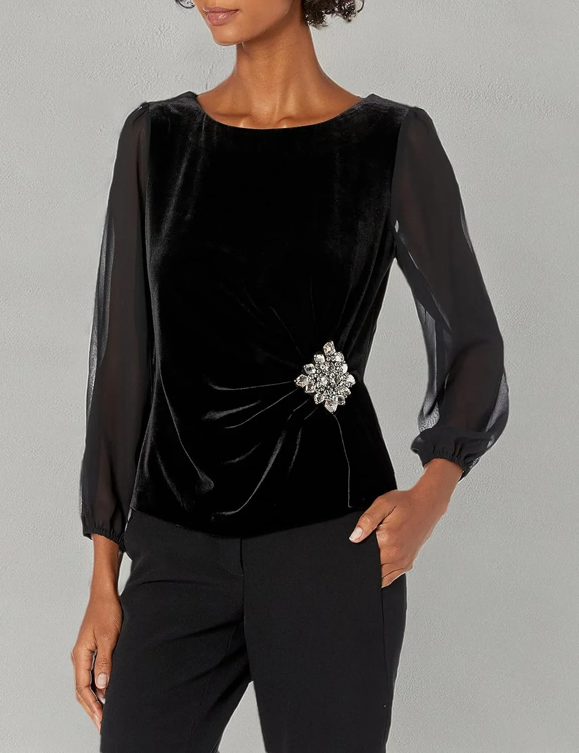 Alex Evenings Women's Blouse with Embellished Ruched Waist