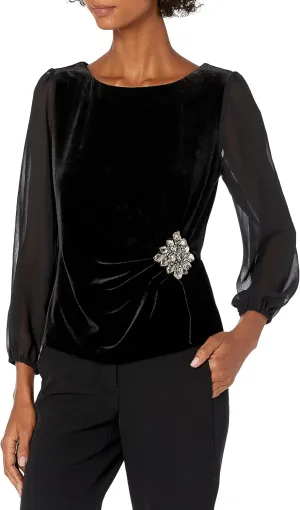 Alex Evenings Women's Blouse with Embellished Ruched Waist