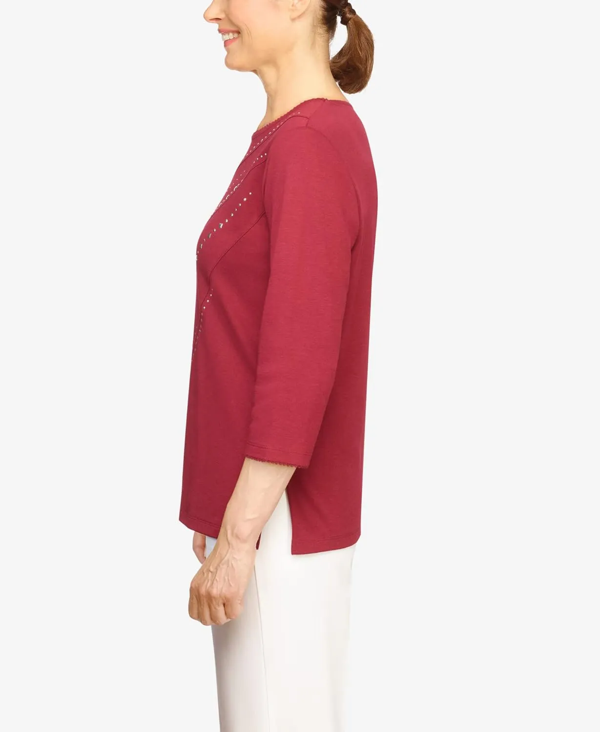 Alfred Dunner Women's Classics Diagonal Embellished Top
