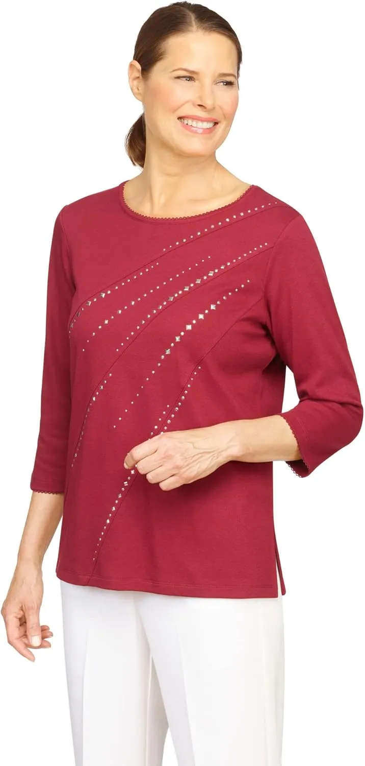 Alfred Dunner Women's Classics Diagonal Embellished Top