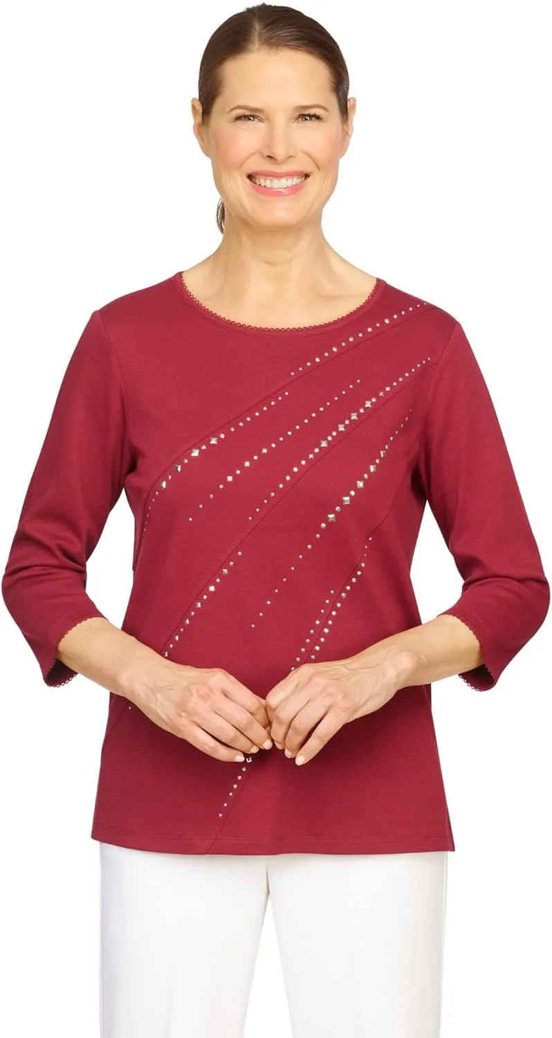 Alfred Dunner Women's Classics Diagonal Embellished Top