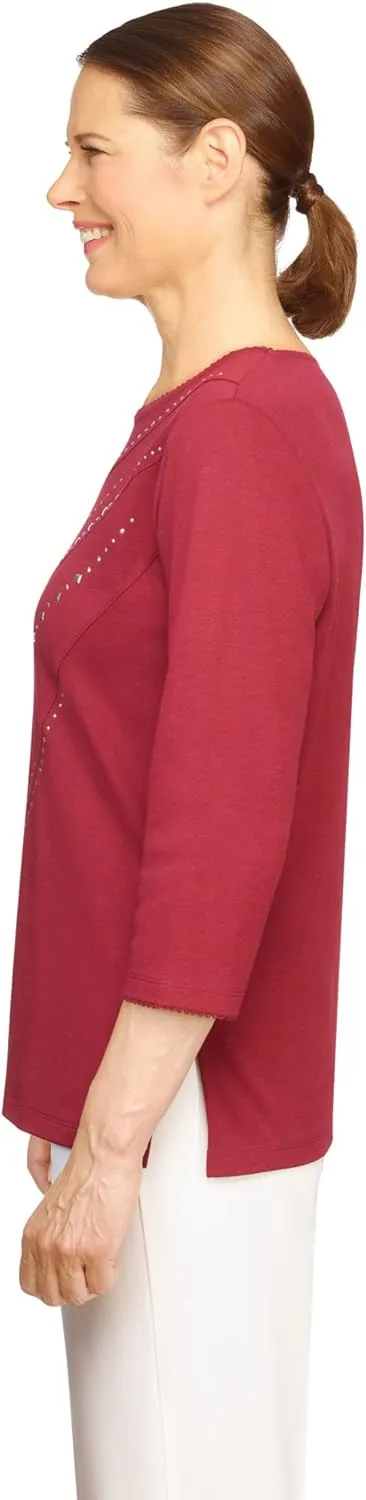 Alfred Dunner Women's Classics Diagonal Embellished Top
