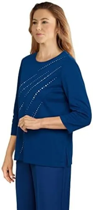 Alfred Dunner Women's Classics Diagonal Embellished Top