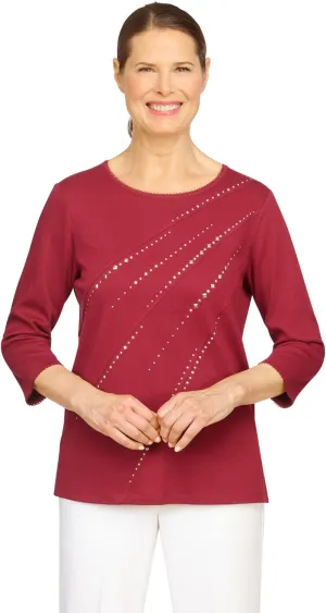 Alfred Dunner Women's Classics Diagonal Embellished Top