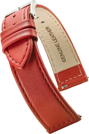 ALPINE flat Stitched Genuine Leather Watch strap with Quick Release Spring Bars - Black, Brown, burgundy, red, pink, blue, grey - 12-22 mm