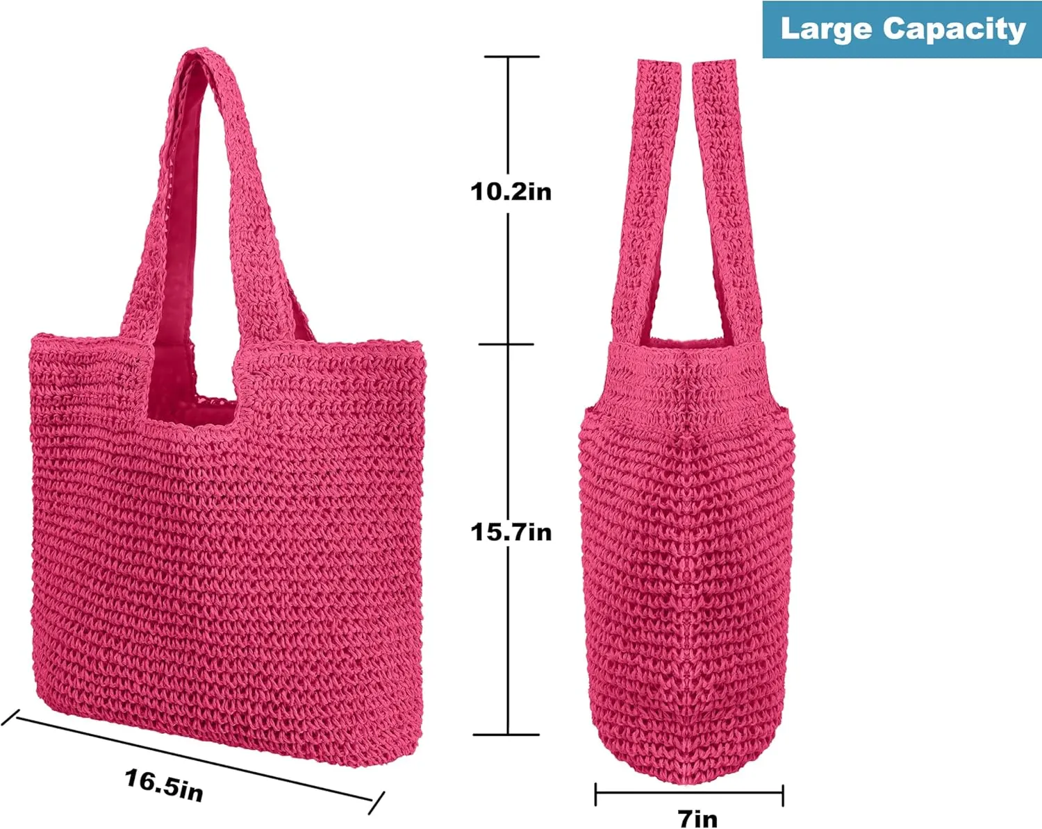 ALUWU Beach Bags for Women Summer Soft Large Woven Shoulder Purse Handbag, Beach Tote Straw Bag for Summer Vacation