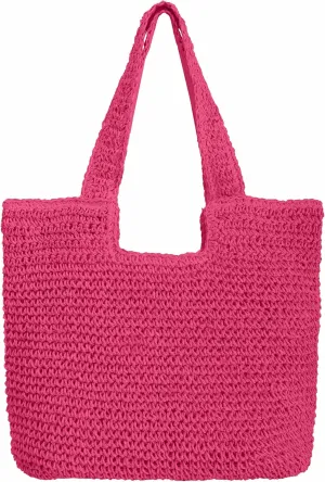 ALUWU Beach Bags for Women Summer Soft Large Woven Shoulder Purse Handbag, Beach Tote Straw Bag for Summer Vacation
