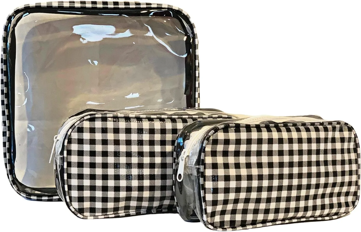 Alux 3-Pc Travel Makeup Bags for Women; Multi-Color, Chic and Stylish Travel Toiletry Bag Set; Large and Medium Makeup Bags for Vanity and Luggage and Small Makeup Bag for Purse - Gingham Black