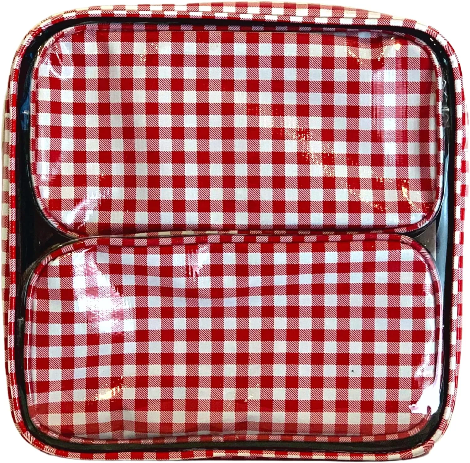 Alux 3-Pc Travel Makeup Bags for Women; Multi-Color, Chic and Stylish Travel Toiletry Bag Set; Large and Medium Makeup Bags for Vanity and Luggage and Small Makeup Bag for Purse - Gingham Red