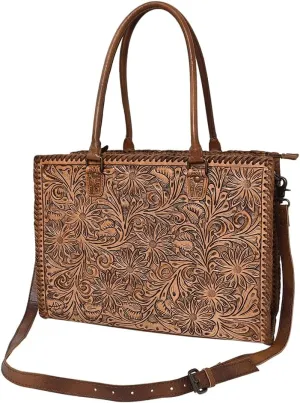 American Darling Briefcase Hand Tooled Genuine Leather Women Bag Western Handbag Purse, Black