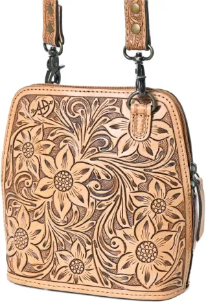 American Darling Cross Body Hand Tooled Genuine Leather women bag western handbag purse, Black