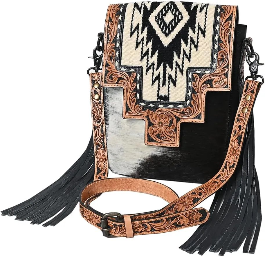 American Darling Cross Body Hand Tooled Saddle Blanket Hair On Genuine Leather Western Women Bag Handbag Purse | Crossbody Bag for Women |Cute Crossbody Bag | Crossbody Purse