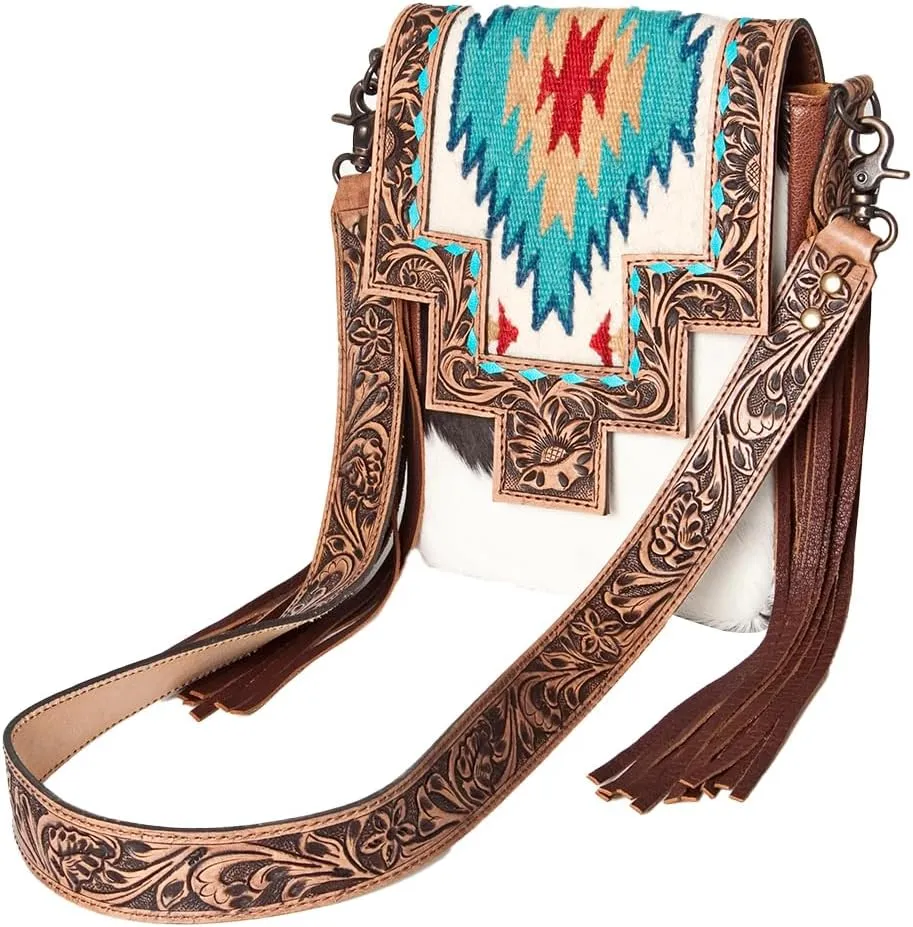 American Darling Cross Body Hand Tooled Saddle Blanket Hair On Genuine Leather Western Women Bag Handbag Purse | Crossbody Bag for Women |Cute Crossbody Bag | Crossbody Purse