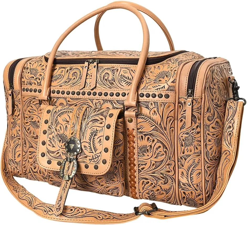 American Darling Duffel Hand Tooled Genuine Leather Western Women Bag | Handbag | Leather Duffle Bag | Weekend Bag | Travel Duffel Bags | Duffel Bag for Women | Leather Duffle Bag