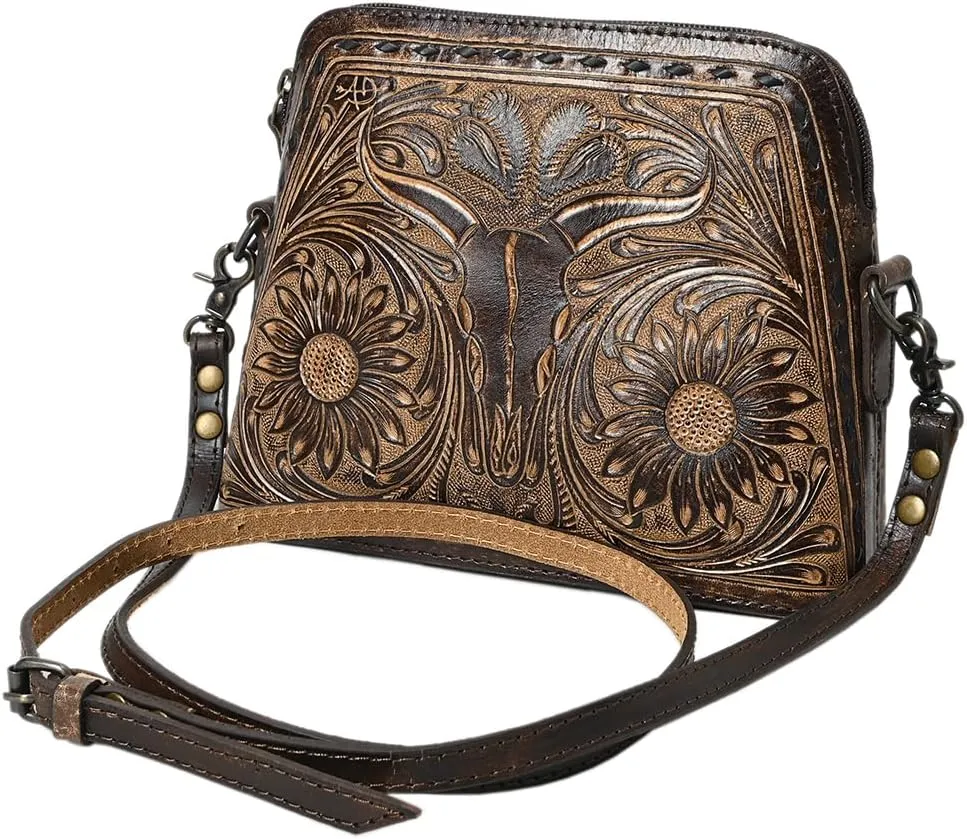 American Darling Hand Tooled Genuine Leather Women Bag Western Handbag Purse
