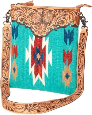 American Darling Hand Tooled Saddle Blanket Genuine Leather Women Bag Western Handbag Purse