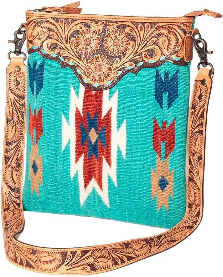 American Darling Hand Tooled Saddle Blanket Genuine Leather Women Bag Western Handbag Purse