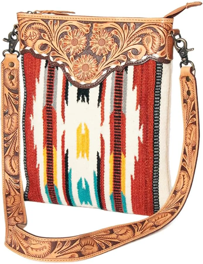 American Darling Hand Tooled Saddle Blanket Genuine Leather Women Bag Western Handbag Purse