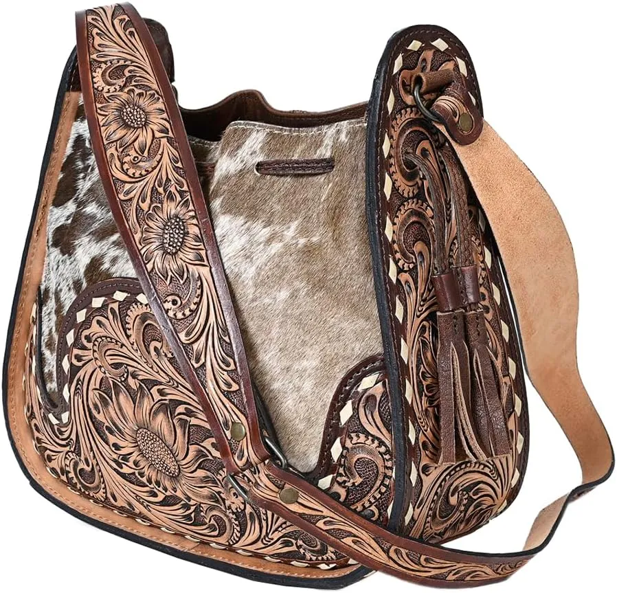American Darling Hobo Hand Tooled Hair On Genuine Leather Western Women Bag | Handbag Purse | Leather Hobo Bag | Hobo Bags for Women | Hobo Purse | Cute Hobo Bag