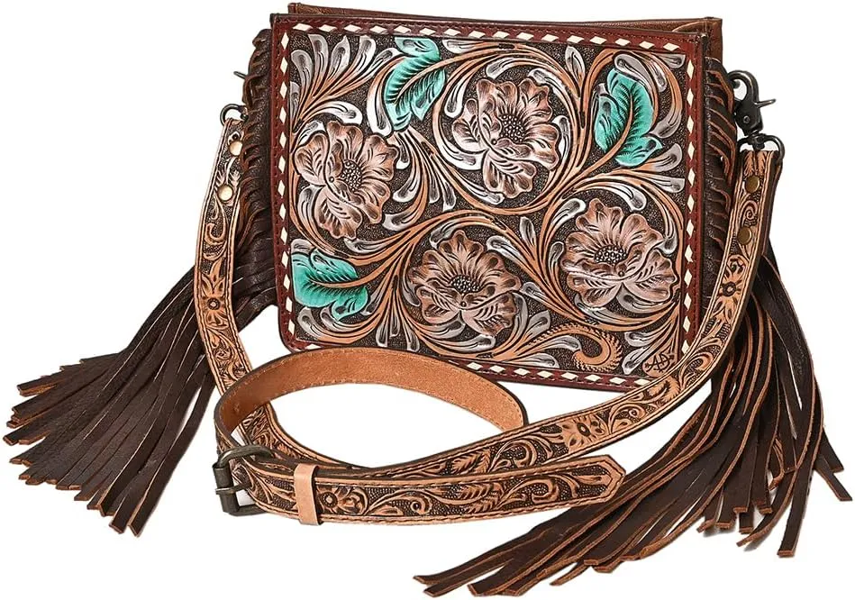American Darling Messenger Hand Tooled Saddle Blanket Genuine Leather Western Women Bag Handbag Purse | Cute Messenger Bag