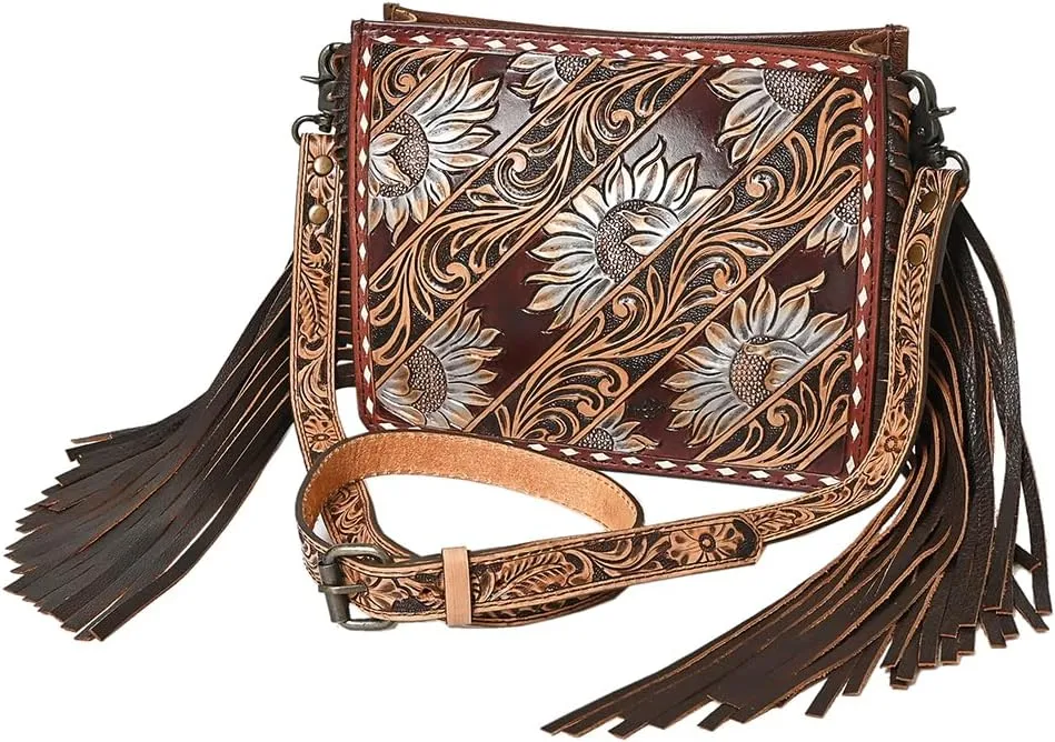 American Darling Messenger Hand Tooled Saddle Blanket Genuine Leather Western Women Bag Handbag Purse | Cute Messenger Bag