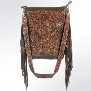American Darling Retired Limited Edition Hand Carved Leather Bucket Messenger Bag with Fringe Style ADBG507BR
