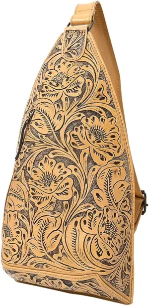 American Darling Sling Hand Tooled Genuine Leather Women Bag Western Handbag Purse, Black