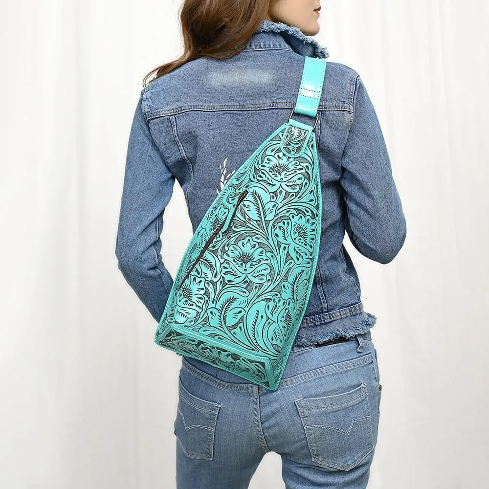 American Darling Sling Hand Tooled Genuine Leather Women Bag Western Handbag Purse, Black