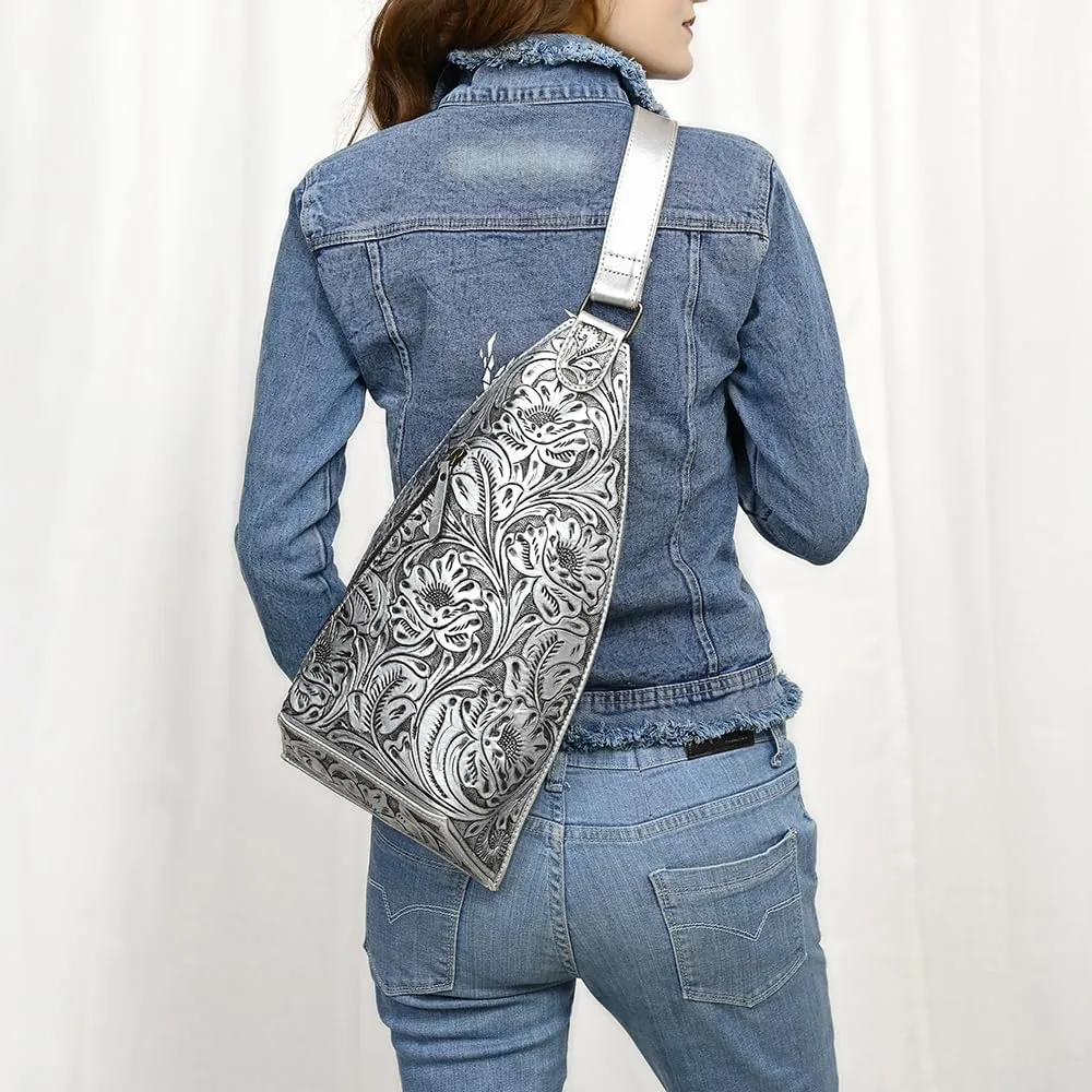 American Darling Sling Hand Tooled Genuine Leather Women Bag Western Handbag Purse, Black