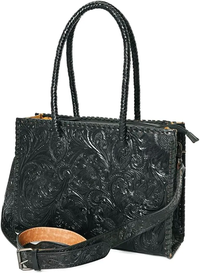 American Darling Tote Hand Tooled Genuine Leather Western Women Bag Handbag Purse | Black | Western Tote Bag | Travel Tote Bags | College Tote Bag | Casual Tote Bag