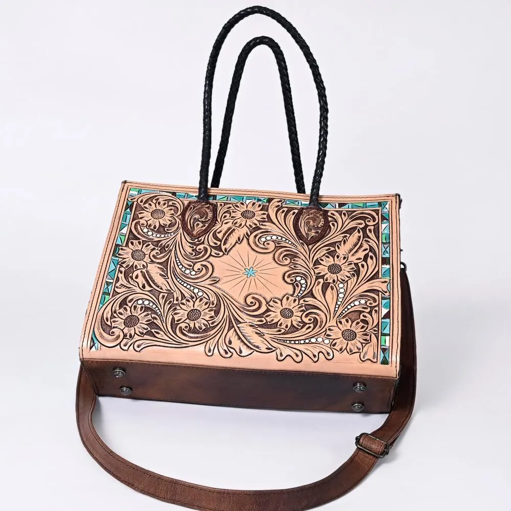 American Darling Tote Hand Tooled Genuine Leather women bag western handbag purse, Black