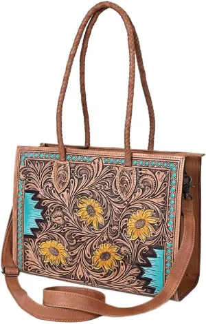 American Darling Tote Hand Tooled Genuine Leather women bag western handbag purse, Black