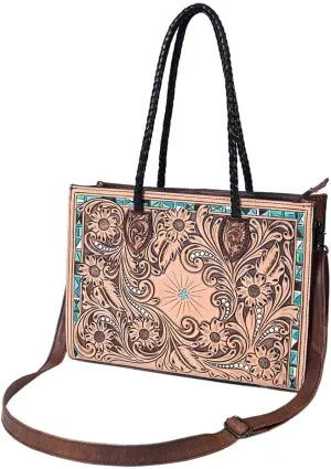 American Darling Tote Hand Tooled Genuine Leather women bag western handbag purse, Black