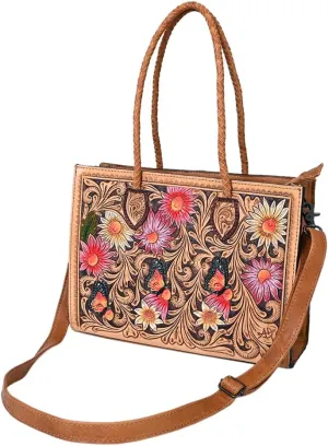 American Darling Tote Hand Tooled Genuine Leather women bag western handbag purse, Black