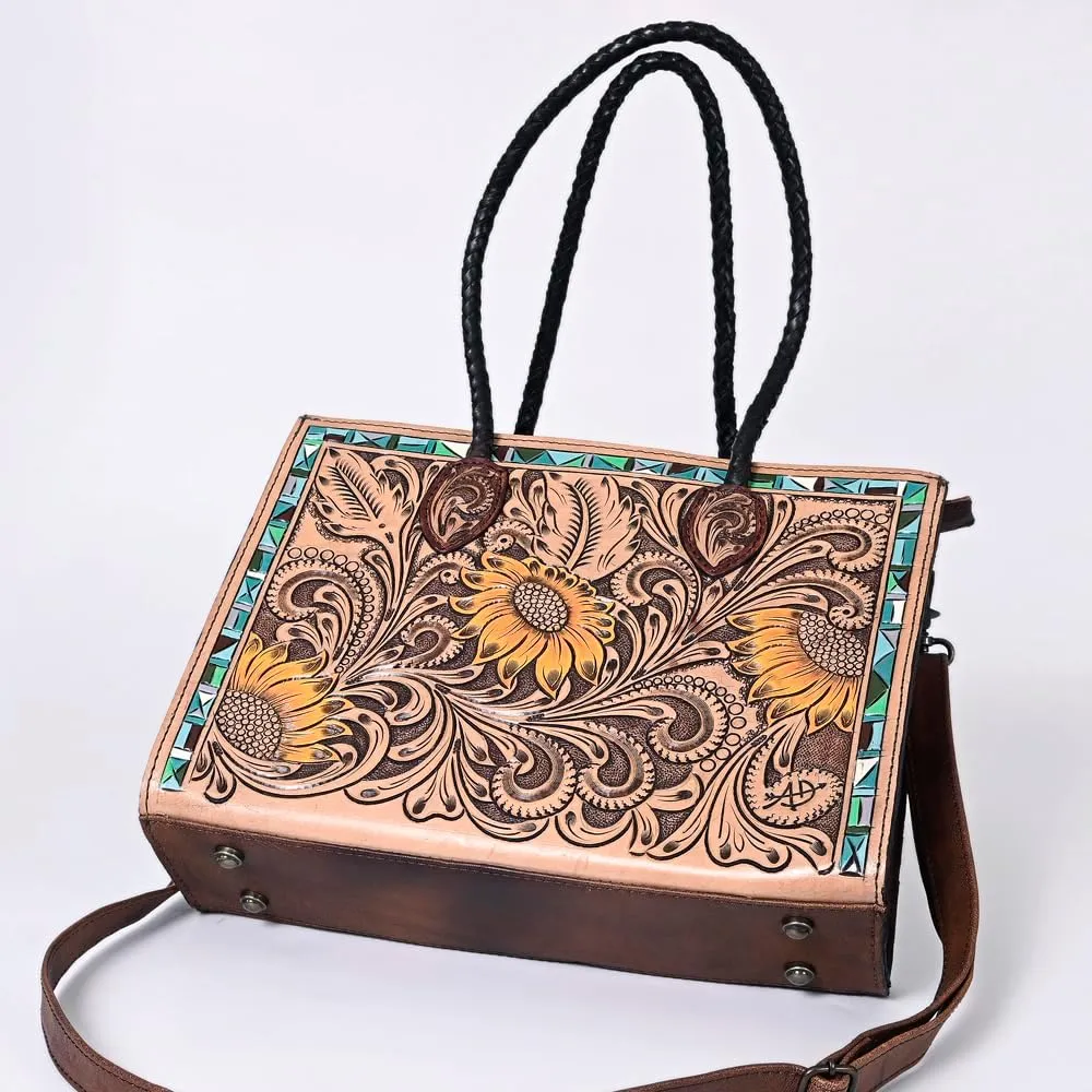 American Darling Tote Hand Tooled Genuine Leather women bag western handbag purse, Black