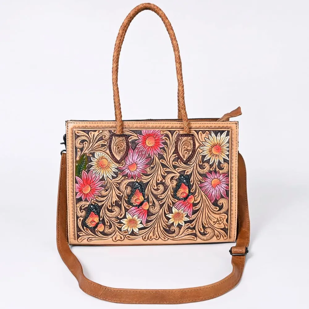 American Darling Tote Hand Tooled Genuine Leather women bag western handbag purse, Black