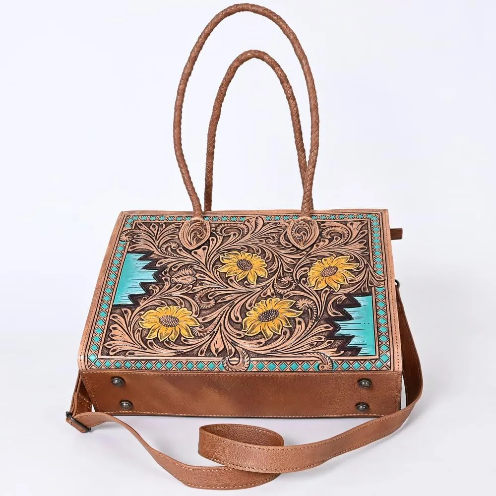 American Darling Tote Hand Tooled Genuine Leather women bag western handbag purse, Black