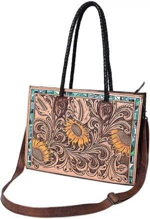 American Darling Tote Hand Tooled Genuine Leather women bag western handbag purse, Black