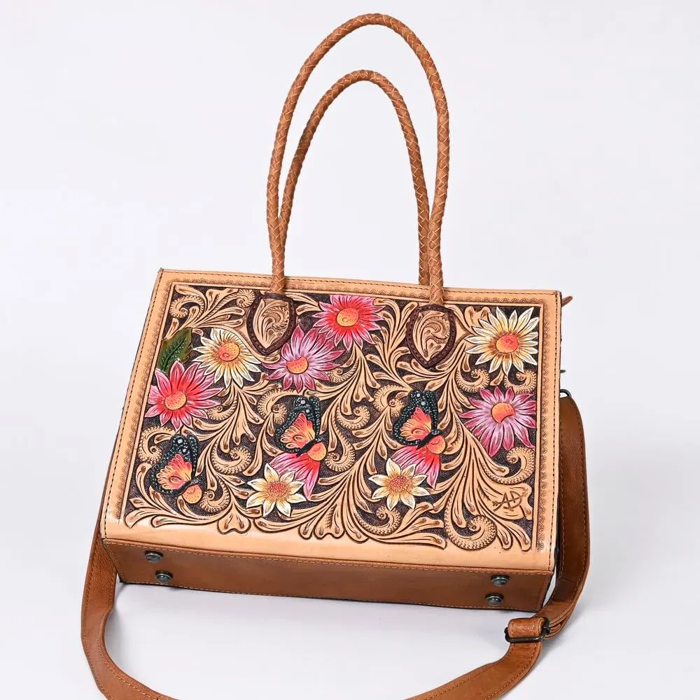 American Darling Tote Hand Tooled Genuine Leather women bag western handbag purse, Black