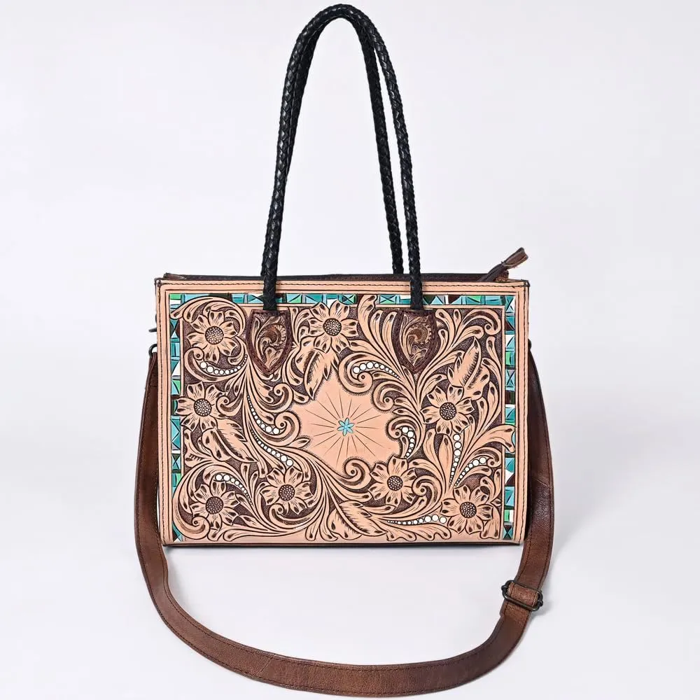 American Darling Tote Hand Tooled Genuine Leather women bag western handbag purse, Black