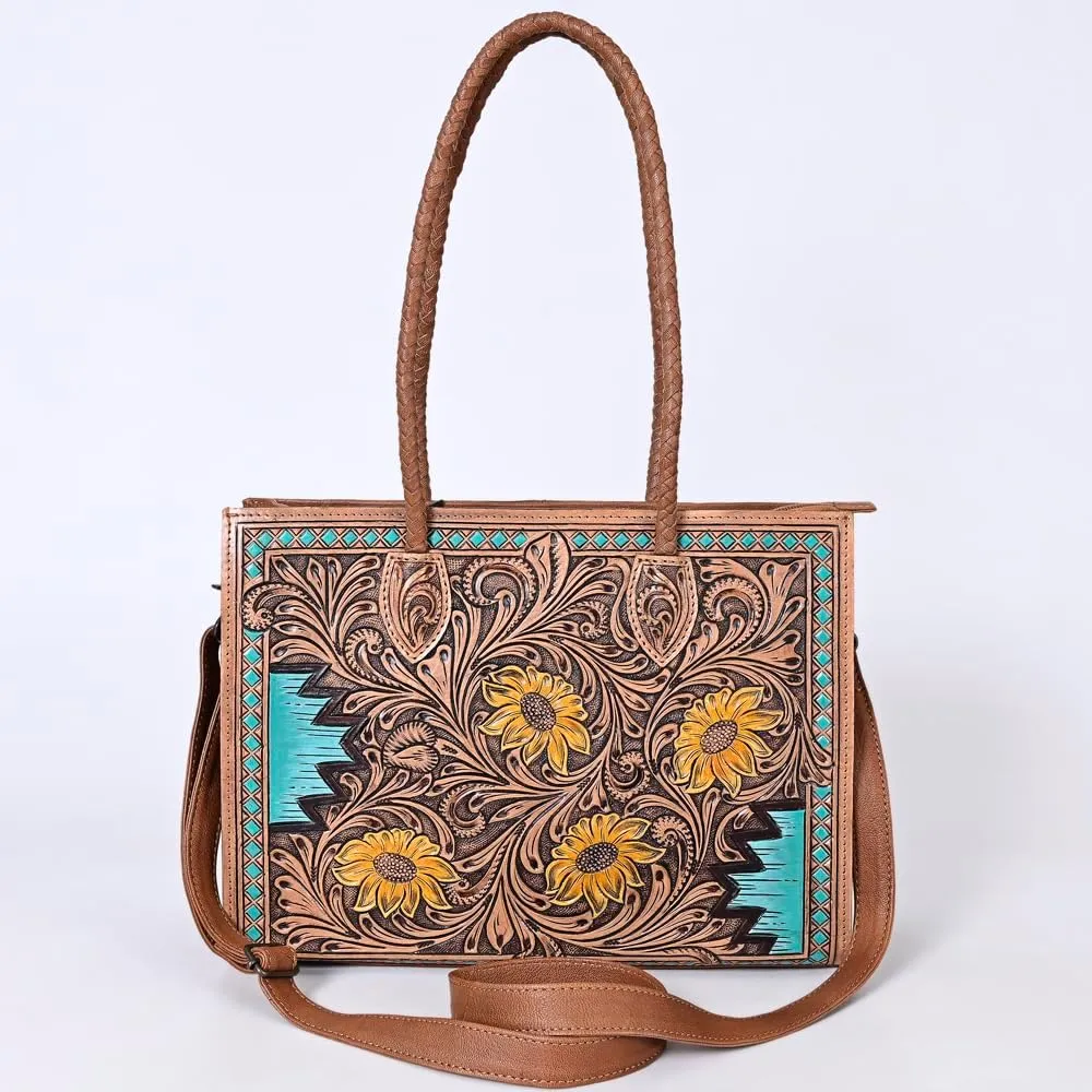 American Darling Tote Hand Tooled Genuine Leather women bag western handbag purse, Black