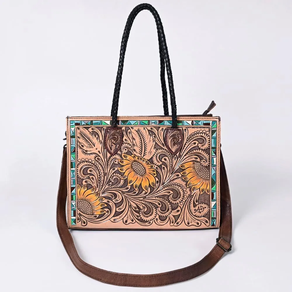 American Darling Tote Hand Tooled Genuine Leather women bag western handbag purse, Black