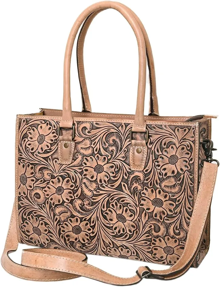 American Darling Tote Hand Tooled Genuine Leather women bag western handbag purse, Black