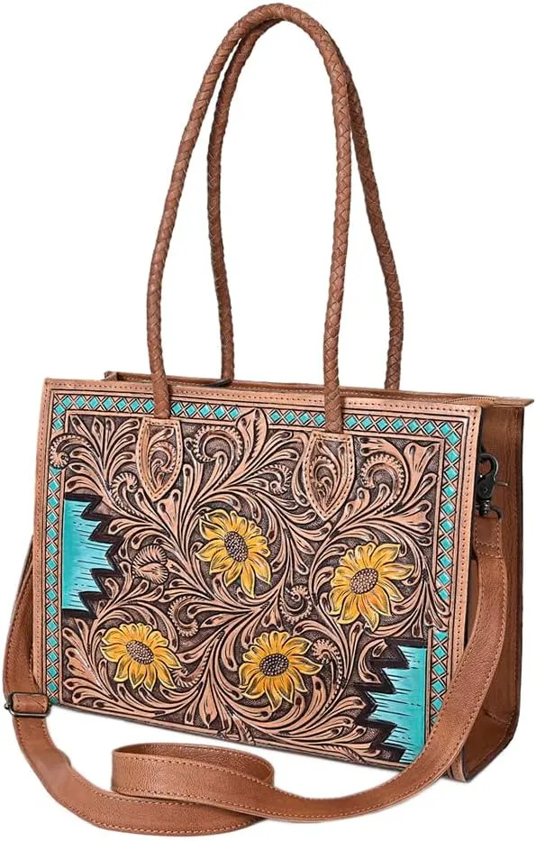 American Darling Tote Hand Tooled Genuine Leather women bag western handbag purse, Black