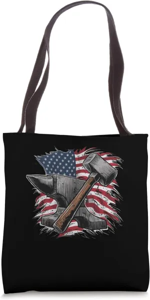 American USA Flag Anvil Hammer Blacksmith Forge Forging Tote Bag