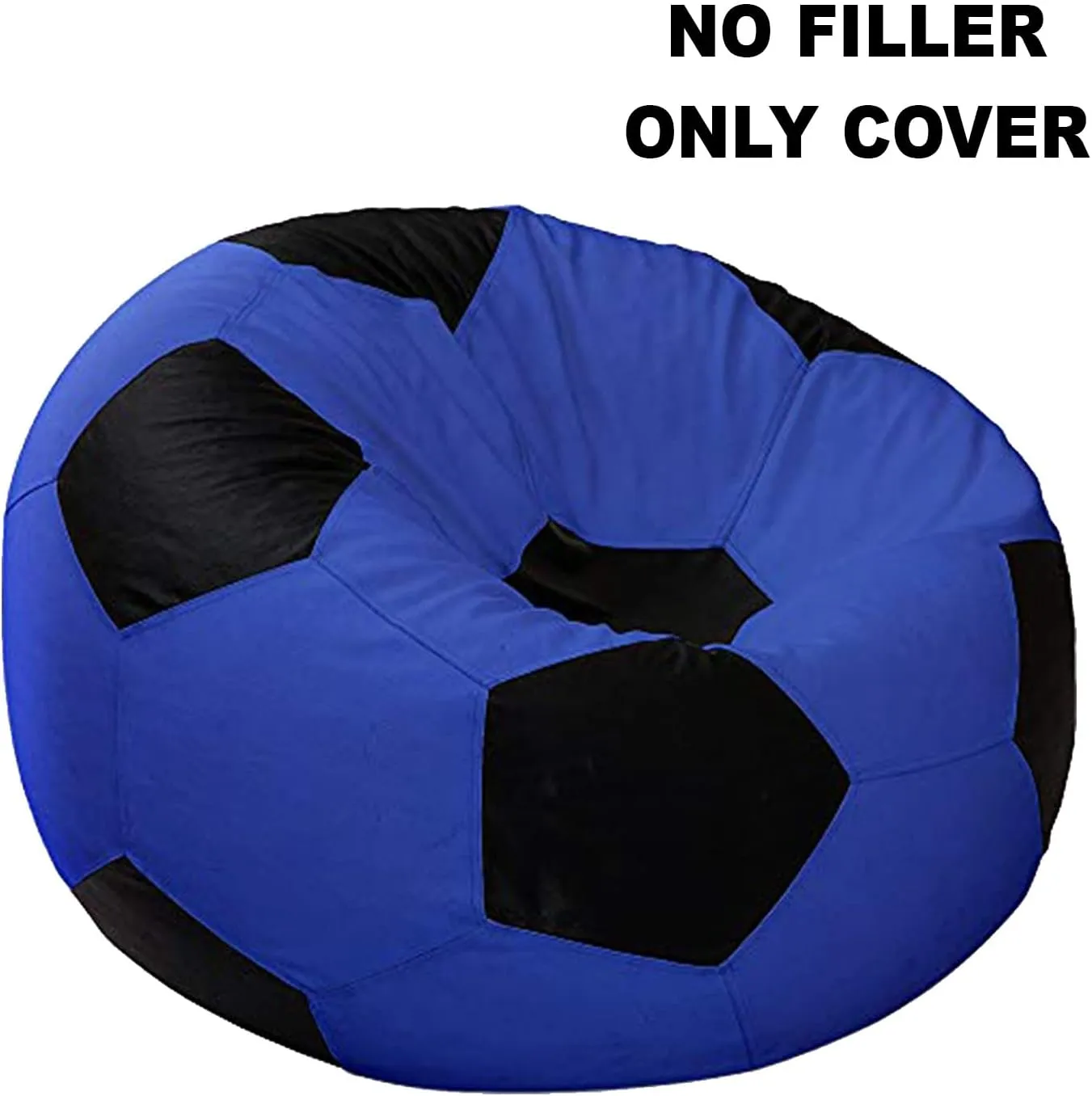 Ample Decor Soccer Bean Bag Cover (Filler Not Included), Leatherette Durable Double Stitched Material Sturdy Zippers, Ideal for Children and Teenagers - Blue and Black