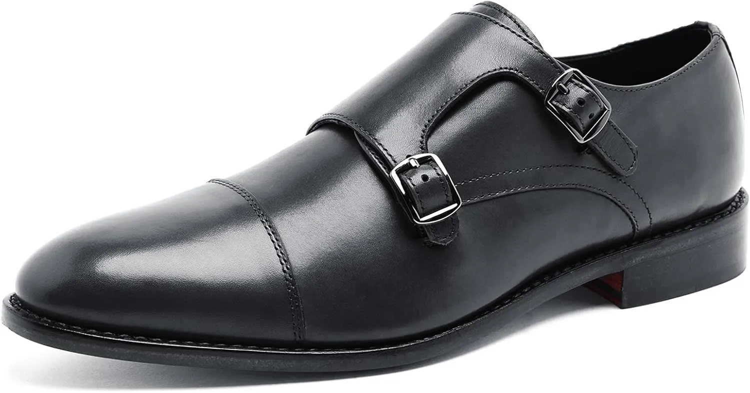 Anthony Veer Roosevelt II Double Monk Strap Dress Shoes for Men | Double Side Strap | Goodyear Welt Construction | Recraftable Leather Sole Black