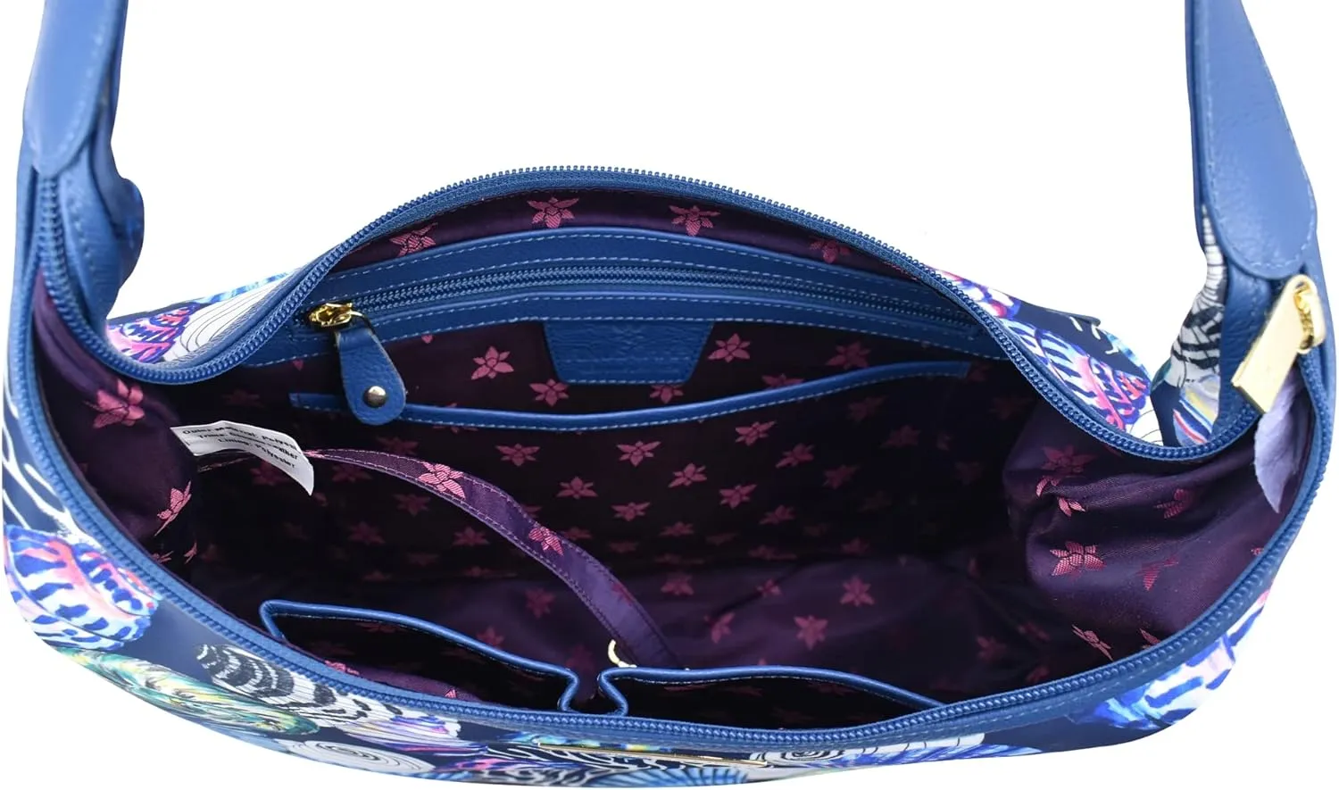 Anuschka Large Sling Hobo-Wanderlust Collection-Nylon Fabric with Leather Trim and Artwork Print