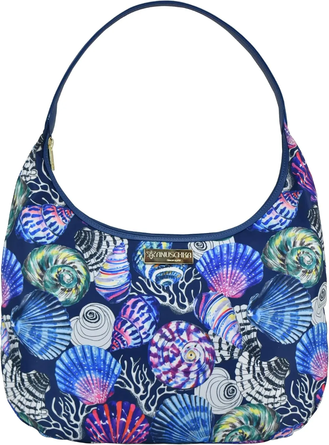 Anuschka Large Sling Hobo-Wanderlust Collection-Nylon Fabric with Leather Trim and Artwork Print